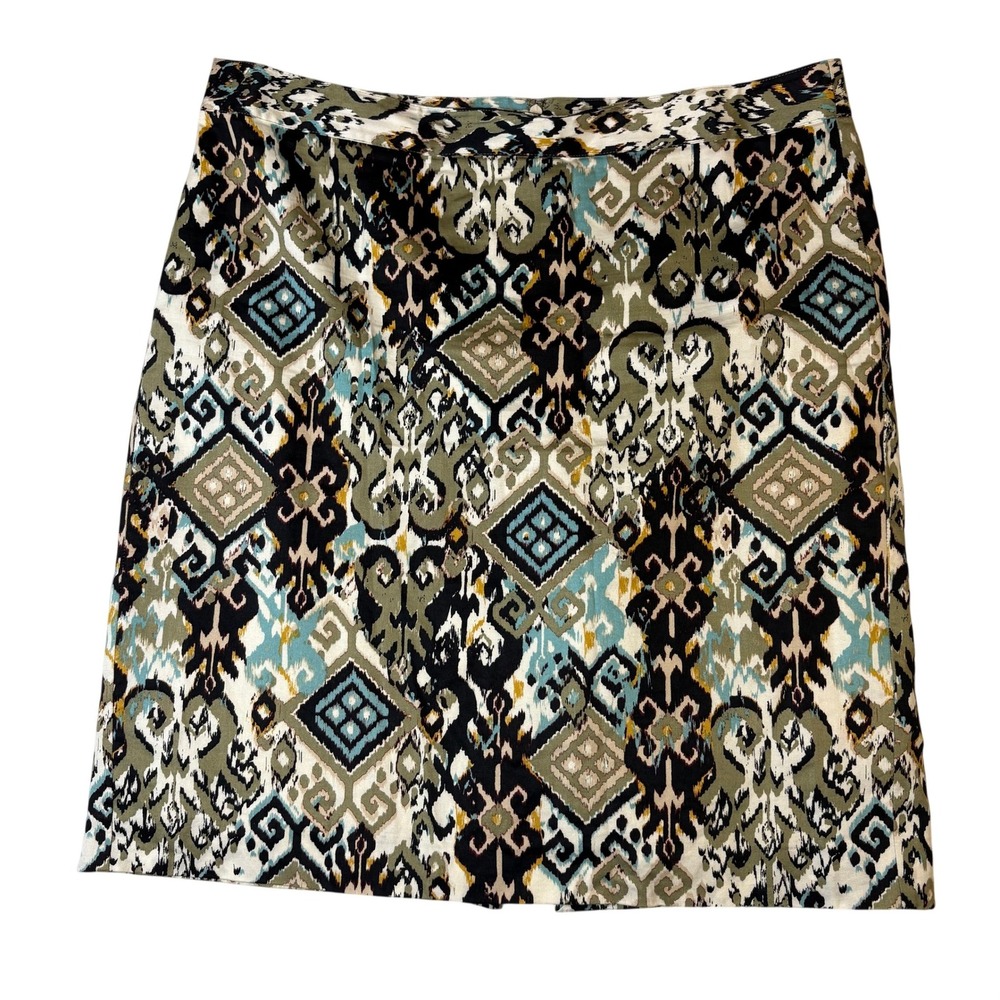 Van Heusen Womens‎ Ikat Geometric Pencil Skirt Black Tan Olive Size 16 Cotton